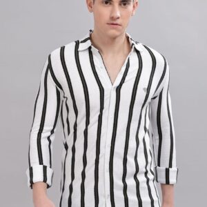 PR3 Shirts 005 – White & Black Stripes || Full Sleeve Shirt