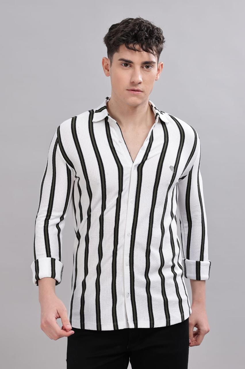 PR3 Shirts 005 – White & Black Stripes || Full Sleeve Shirt