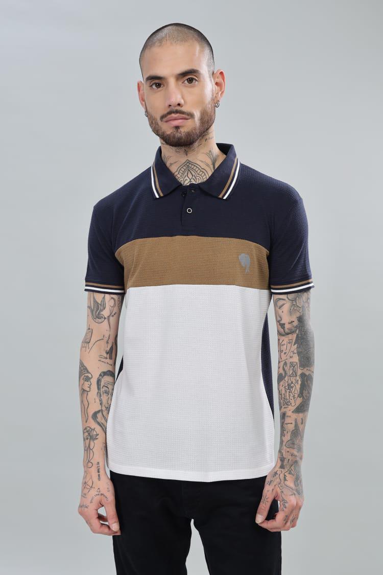 PR38 || Navy Cut & Sew || 100% Cotton Polo T-Shirt