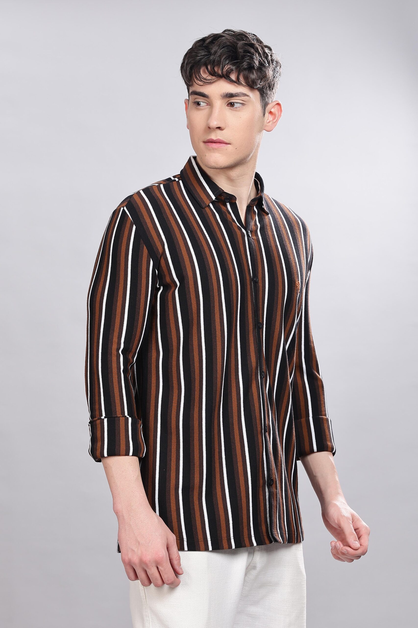 PR3 Shirts 006 – Brown Stripes || Full Sleeve Shirt