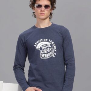 RFS002 || Navy Melange || Round Neck Full Sleeve T-Shirt