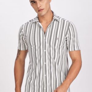 PR3 Shirts 007 – White & Silver Stripes || Half Sleeve Shirt