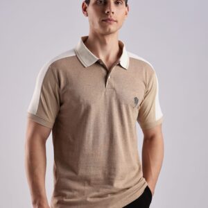 PR3 SS 002 || Light Brown with cream melange || 100% Cotton Polo T-Shirt