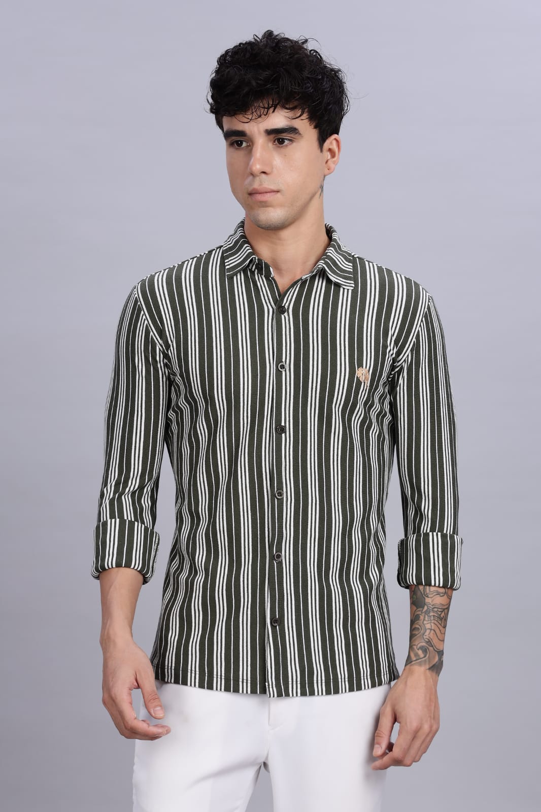 PR3 Shirts 008 – Olive Green Stripes || Full Sleeve Shirt