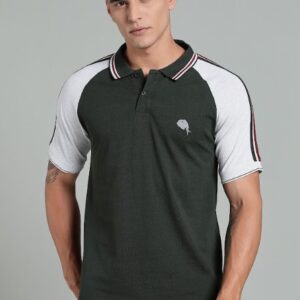 PR3 SS 004 || BOTTLE GREEN WITH GREY|| 100% Cotton Polo T-Shirt