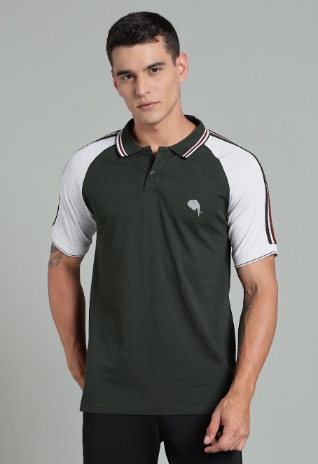 PR3 SS 004 || BOTTLE GREEN WITH GREY|| 100% Cotton Polo T-Shirt