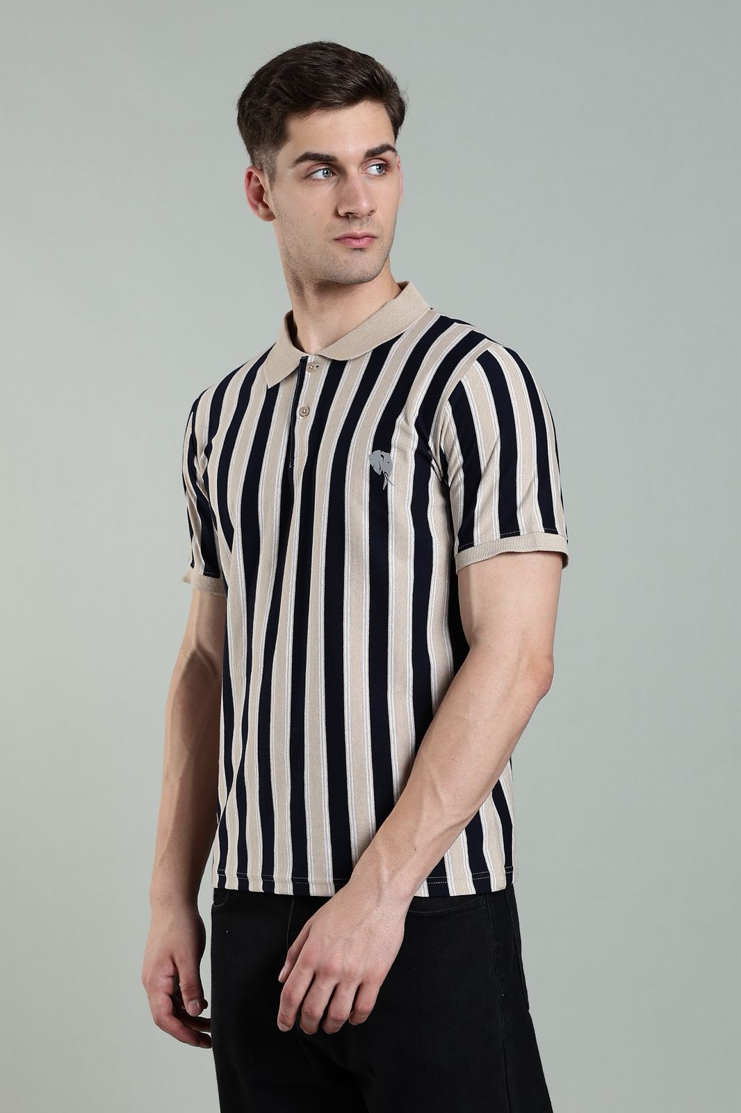 PR3 SS 007 || Navy Stripes|| 100% Cotton Polo T-Shirt